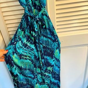 Blue colorful spaghetti strap maxi dress